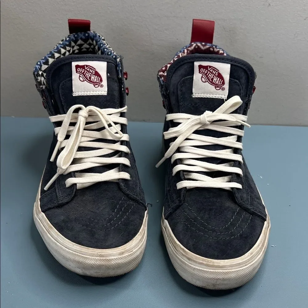 Vans Navy High-Tops with Patterned Collar M6.5W8 Sk8-Hi MTS Scotchguard treated